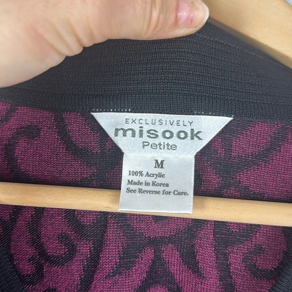 Exclusively Misook Petite M Texture Zip-Up Top Lightweight Jacket Burgundy Black - Picture 13 of 16